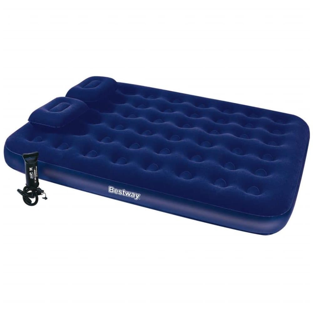 Bestway oppustelig luftmadras velour pude og pumpe 203x152x22 cm 67374