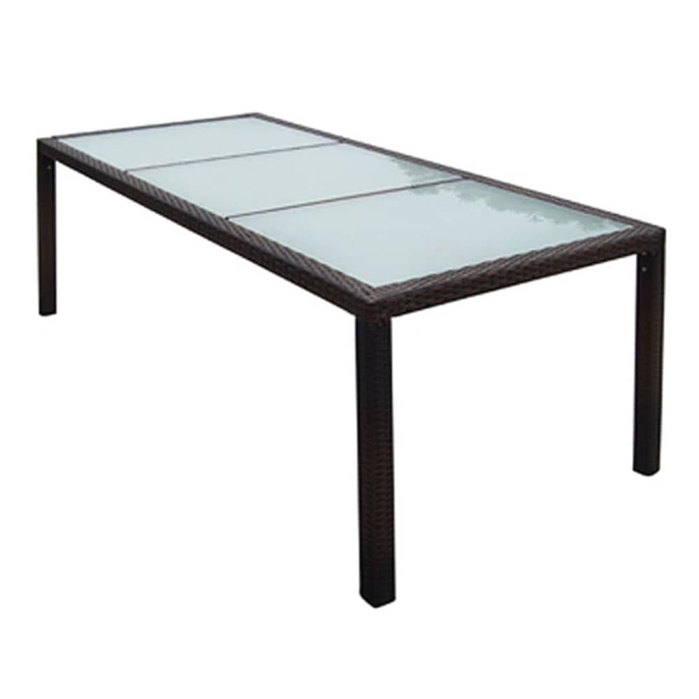vidaXL havebord i polyrattan og glas 190 x 90 x 75 cm brun