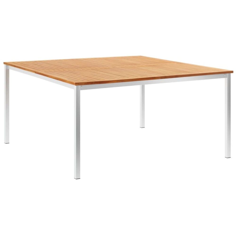 vidaXL havespisebord 150x150x75 cm massivt teaktræ og rustfrit stål