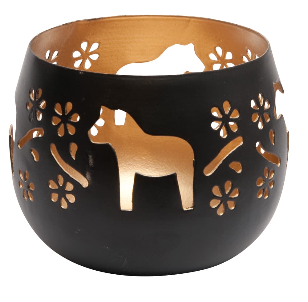 Svart ljuslykta Dalahäst 9 cm