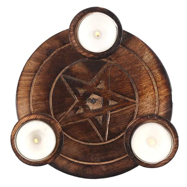 Pentagram Tea Light Holder Wood One Size