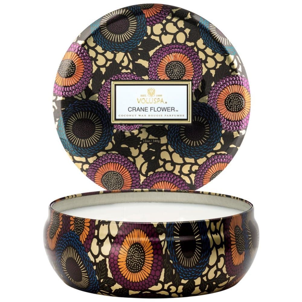 Voluspa 3-Wick Candle Decorative Tin Crane Flower 340g