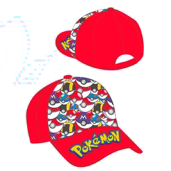 Pokemon Cap med Pokeballs -motiv foran. rød