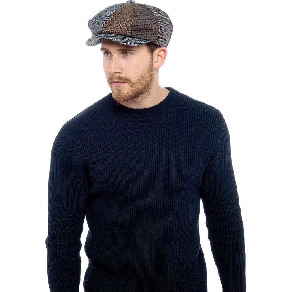Tom Franks Mens Wool Blend Patchwork Baker Boy Hat