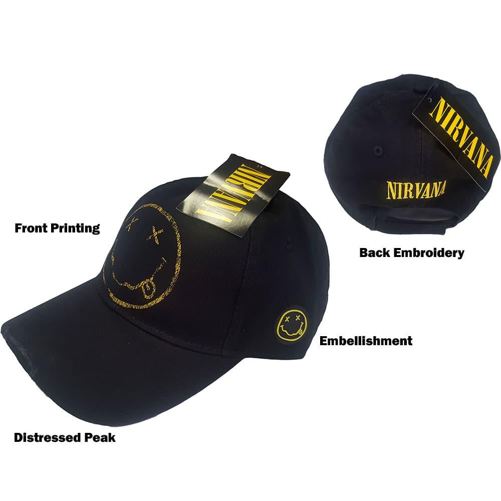 Nirvana Unisex Baseball Cap: Smiley (Distressed)