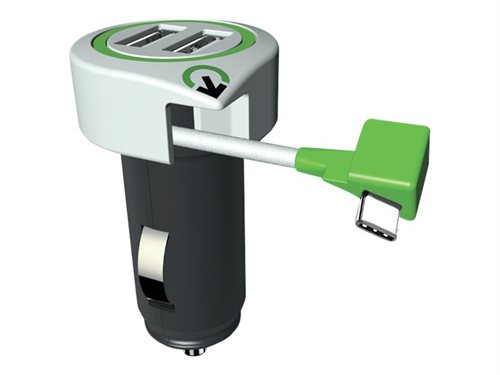 Bild av Q2Power Triple USB Car Charger C - Strömadapter för bil - 2.1 A - 3 utdatakontakter (2 x USB, USB-C) - svart, vit