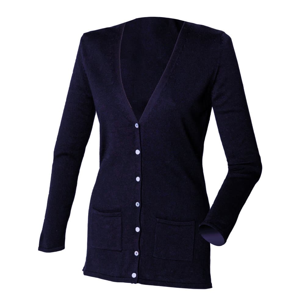 Henbury Ladies/Womens V-Neck Button Fine Knit Cardigan
