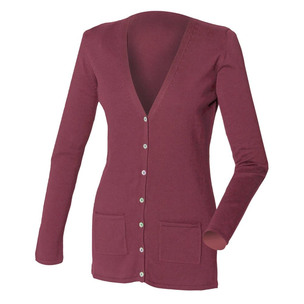 Henbury Ladies/Womens V-Neck Button Fine Knit Cardigan