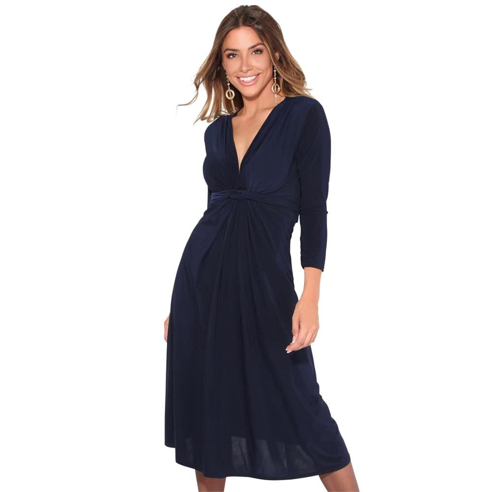 Krisp Womens/Ladies 3/4 Sleeve Knot Front Midi Dress