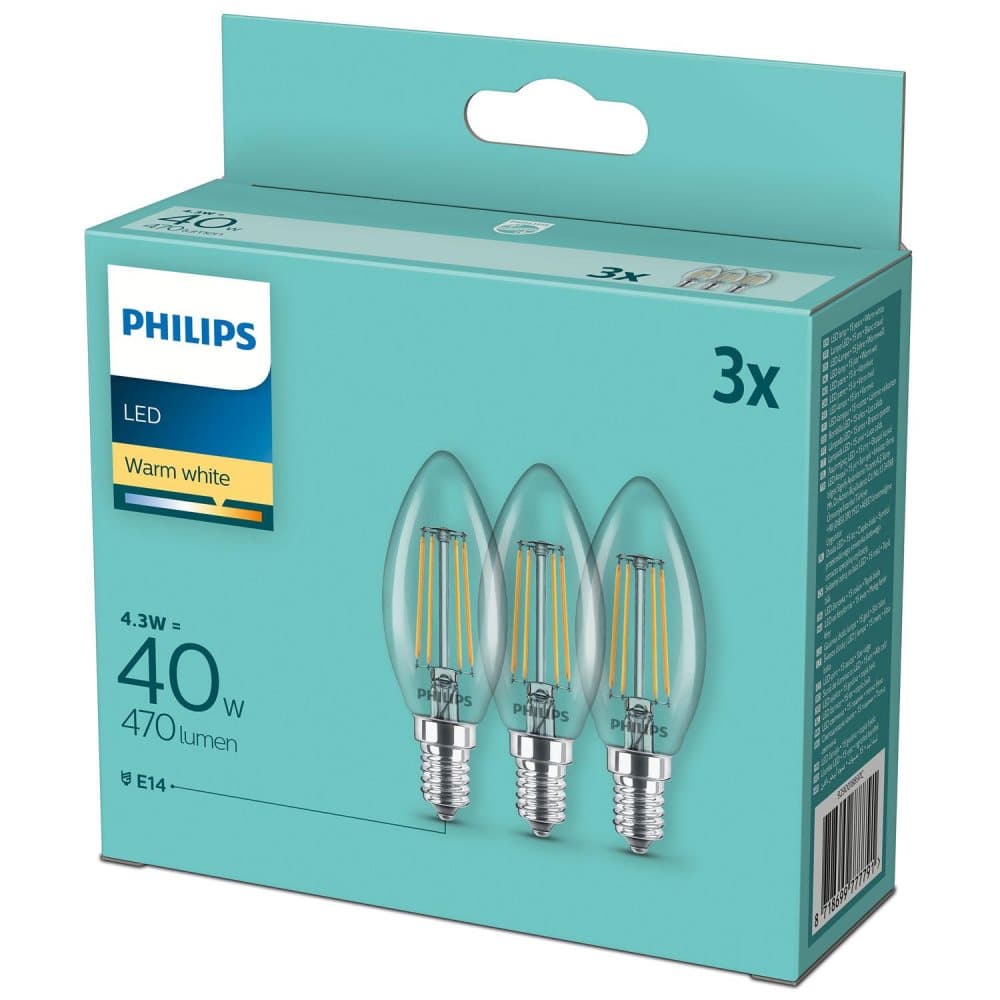 3-pack LED E14 Kron Klar 40W 470lm Varmvit