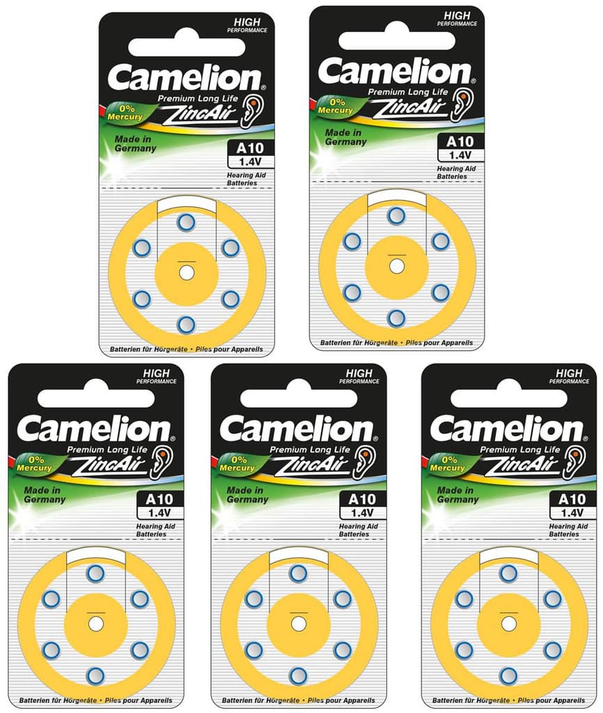 30-pack Camelion Hearing Aid Battery Type 10, Yellow