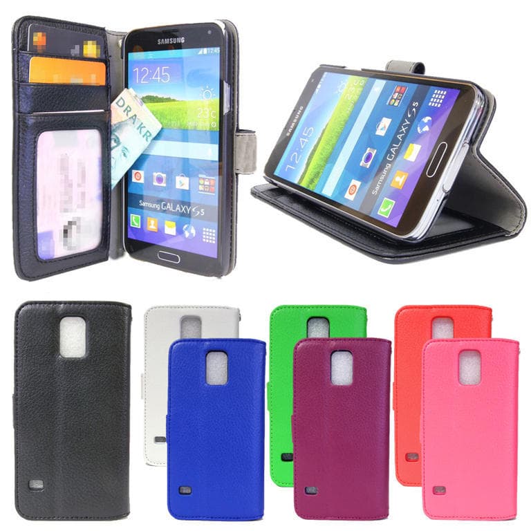 Plånboksfodral Samsung Galaxy S5 / S5 NEO lycheeläder ID/foto ficka