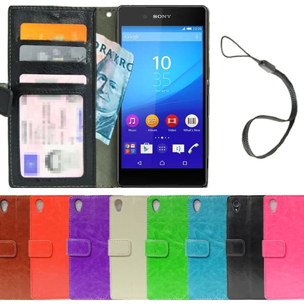 Sony Xperia M4 Aqua Plånboksfodral 4st Kort + Skärmskydd