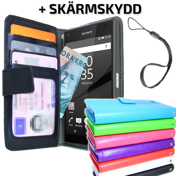 Sony Xperia Z5 COMPACT Plånboksfodral ID/Fotoficka + Skydd Vit