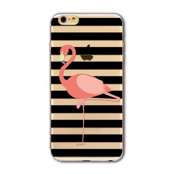 iPhone 7/8 / SE | Mjukt, Transparent Skal med Flamingo & Ränder