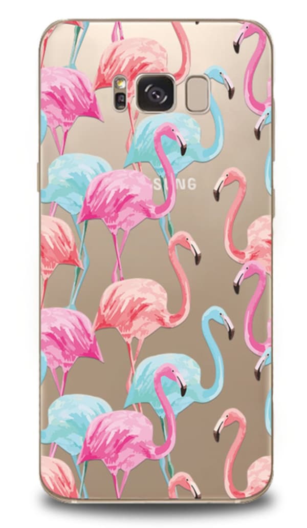 Samsung Galaxy S8 | Mjukt, Transparent Skal med Flamingos