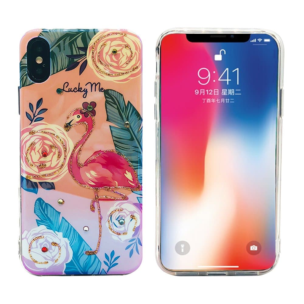 Skal i Retrodesign (Pretty Flamingo) till iPhone X/XS