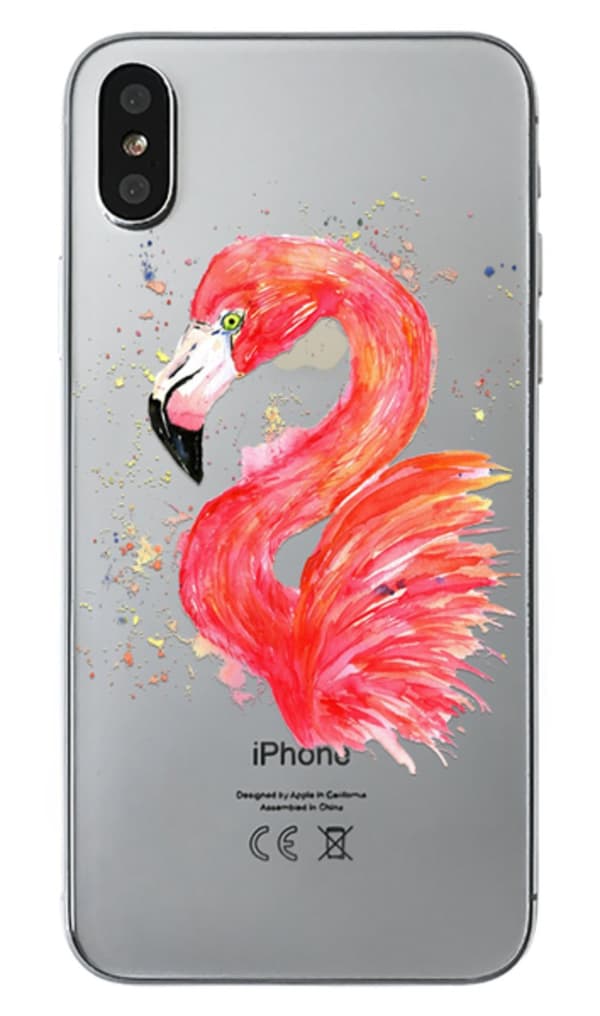 iPhone X/XS | Mjukt, Genomskinligt Skal med Tecknad Flamingo