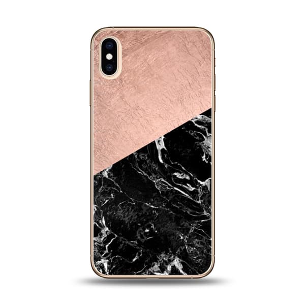 iPhone XS Max | Mjukt Skal med Rosa & Svart Marmordesign