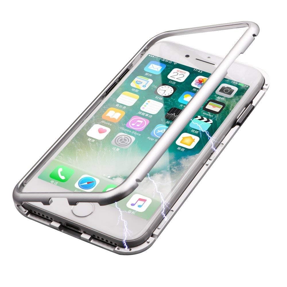 iPhone 7 / iPhone 8 magnetisk deksel - glass / metall sølv