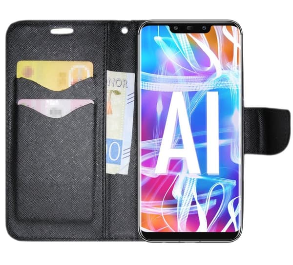 Huawei Mate 20 Pro Wallet Taske Fancy Taske + Håndrem Sort