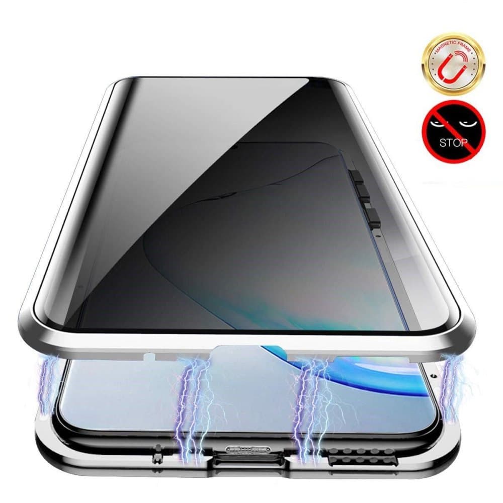 Magnetisk deksel Samsung Galaxy Note 10 med skjermbeskytter - sølv