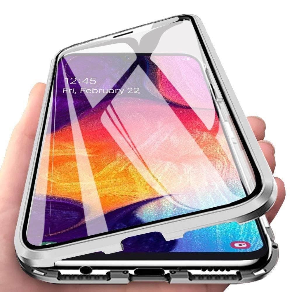 Magneettinen kuori Samsung Galaxy A10 näytön suojauksella - hopea