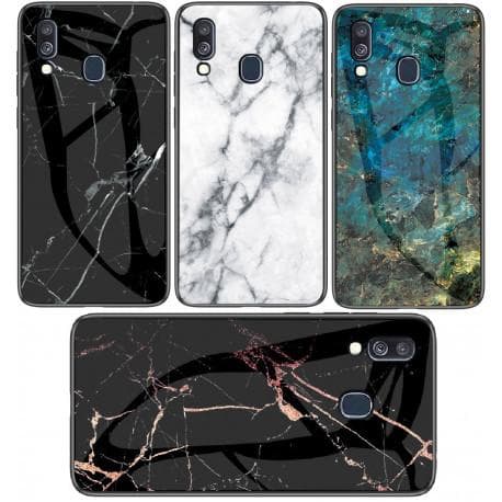 Samsung A40 Marble Shell 9H karkaistu lasi tausta Glassback V2