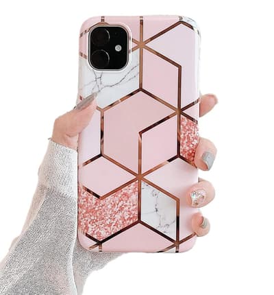Marmorskal til iPhone 11- Luksusglitter / Pink C4U®