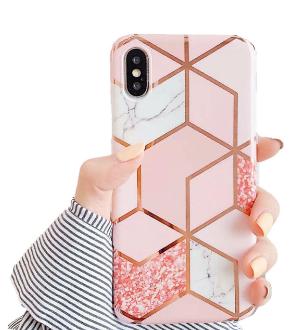 Marmorskal til iPhone XR - Luksusglitter / Pink C4U®