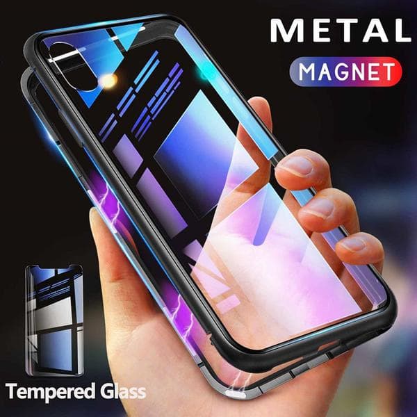 magnet fodral med härdat glas för iphone Xs max svart