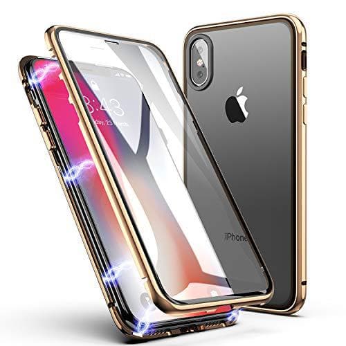 magnet fodral med härdat glas för iphone Xs max svart