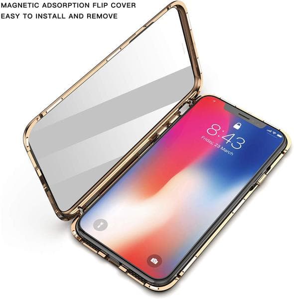 magnet fodral med härdat glas för iphone Xs max svart