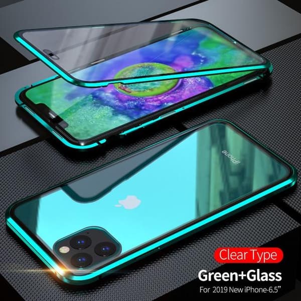 magnet fodral med härdat glas för iphone Xs max svart