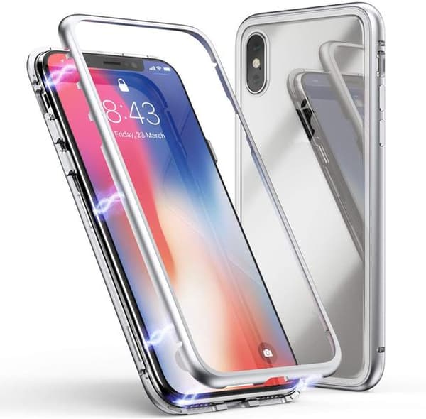 magnet fodral med härdat glas för iphone Xs max svart