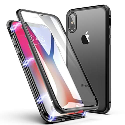 magnet fodral med härdat glas för iphone Xr svart