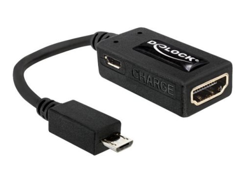 Bild av Delock - Adapter för video / ljud - mikro-USB typ B (hane) till HDMI, mikro-USB typ B (hona) - 15 cm - svart - för HTC Sensation 4G; Samsung Galaxy S