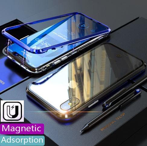 Magnetisk Aluminiummetall med glas för iphone 7/8 svart