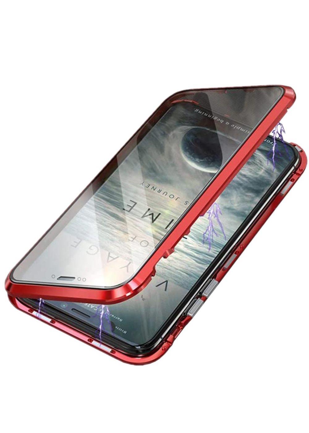 Magneettinen kuori kaksipuolisella karkaisulla lasilla - iPhone XR - punainen
