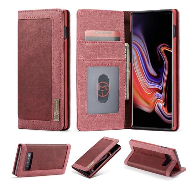 Samsung S10 Plus-fodral, blandade färgerDenim Splice PU-läder röd