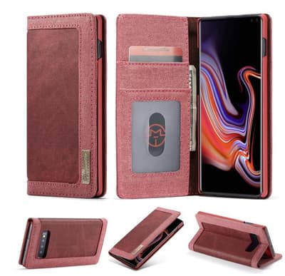 Samsung S10 Plus-fodral, blandade färgerDenim Splice PU-läder röd