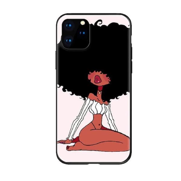 Seksikäs afro tyttö korkealaatuinen on iPhone11 Pro