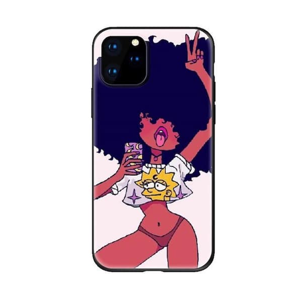 Seksikäs afro tyttö korkealaatuinen on iPhone11 Pro