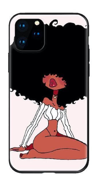 Seksikäs afro tyttö korkealaatuinen on iPhone11 Pro