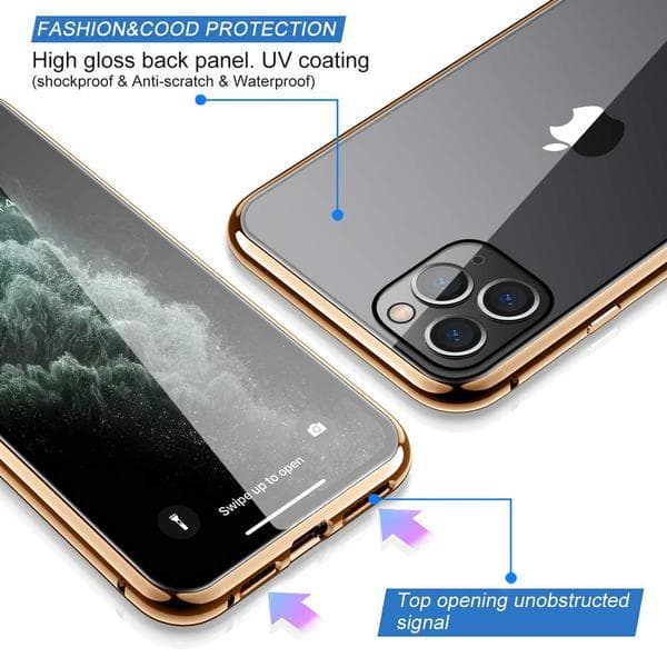 Doubel magnet fodral för iphone 11 pro max blå Guld