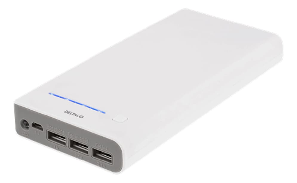 DELTACO Power bank + lommelygte, 20000mAh, batteri, oplader