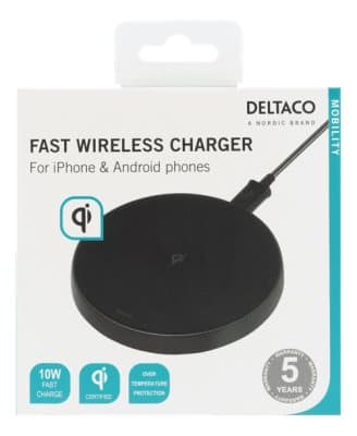 Deltaco Trådlös Snabbladdare för iPhone / Android, 10W - Svart