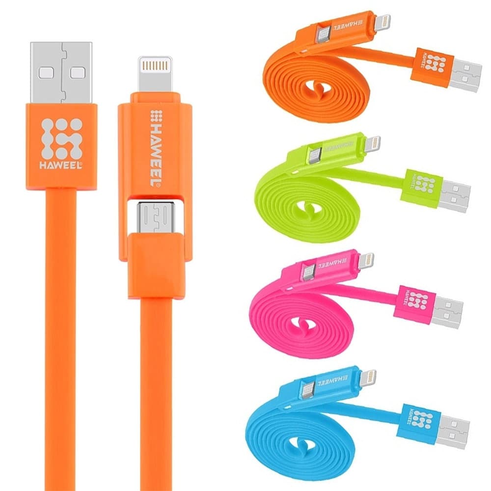 2in1 Lightning & Micro-USB Laddkabel - Platt, 1m - Flera färger