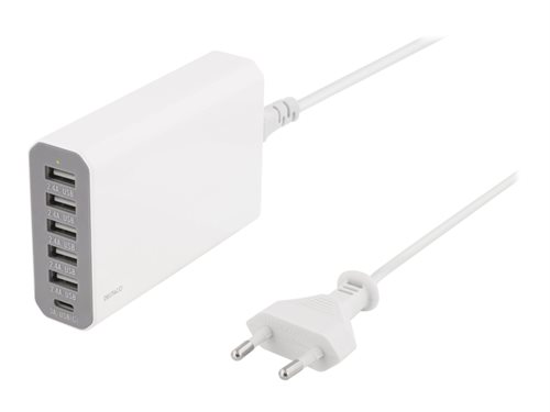 Bild av DELTACO USBC-AC101 - Strömadapter - 50 Watt - 10 A - 6 utdatakontakter (USB, USB-C) - vit