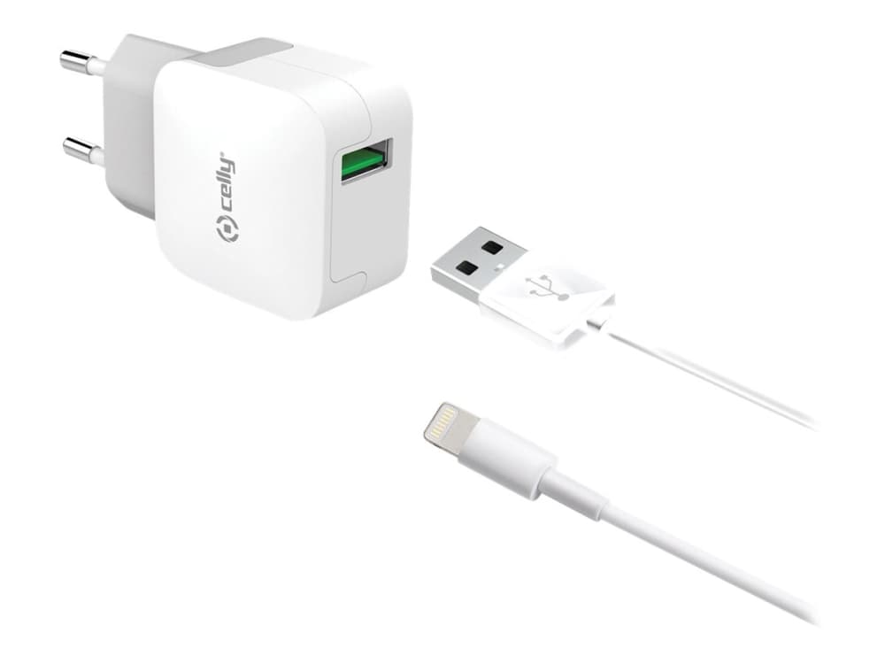 Celly TCUSBLIGHT - Strømadapter - 2.4 A (USB) - på kabel: Lightning